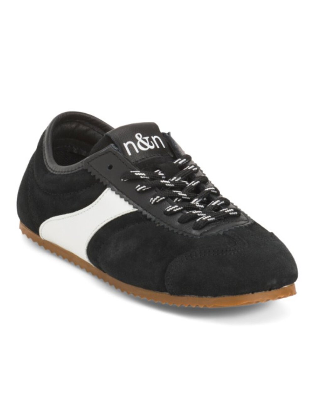Nila & Nila Italian Suede Fashion Sneakers Black Suede Lace Up Comfort Shoe NEW
